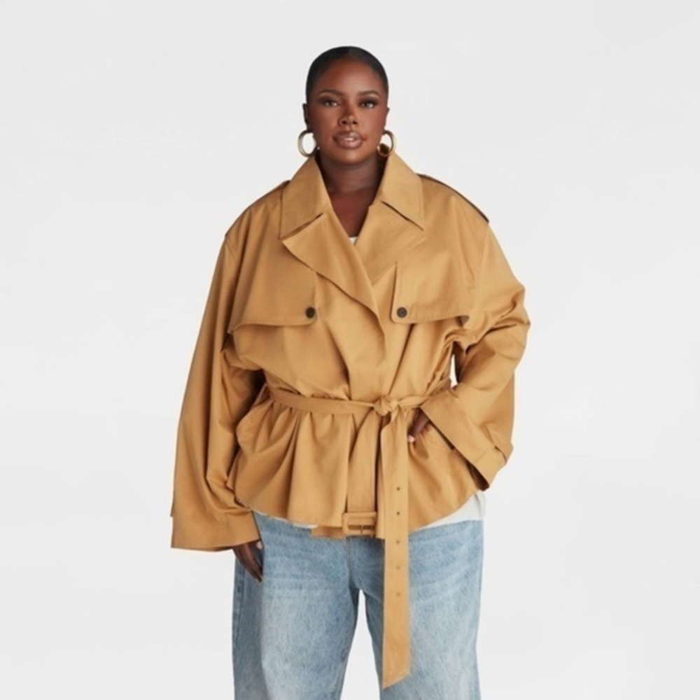KBB by KAHLANA Target XL Extra Large The Belted Cropped Trench Jacket Coat Tan‎ - Picture 6 of 12